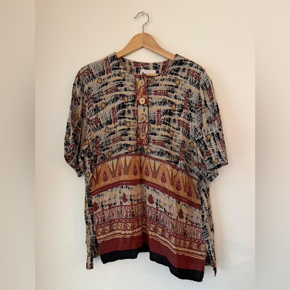 Vintage Argaman Women’s Tunic   Short Sleeve Shoulder Boho XL Made in USA